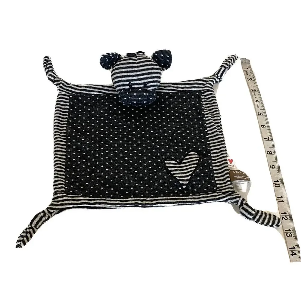 Zebra Baby Lovey Security Blanket Cotton Knotted Soother Dark Gray Demdaco